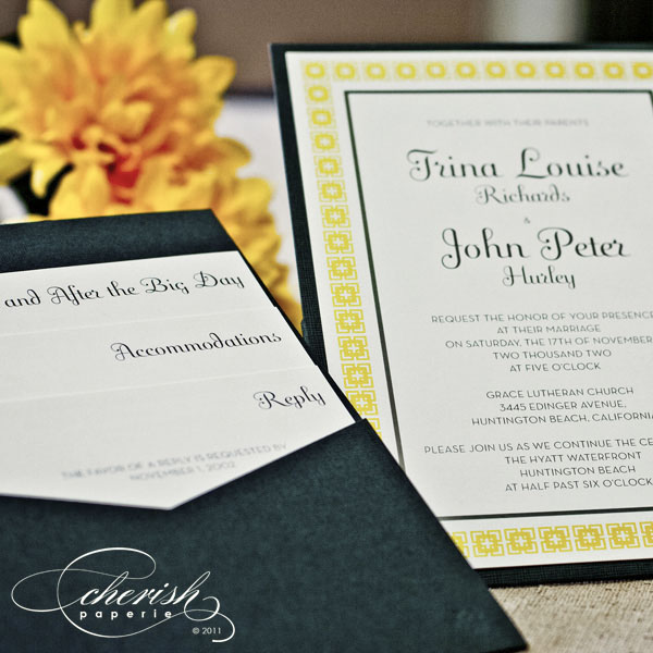 Yellow and grey wedding invitations