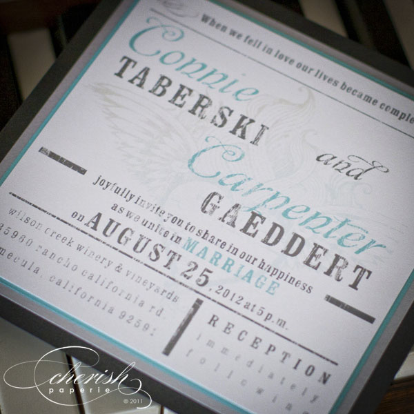 Teal and Grey wedding invitation