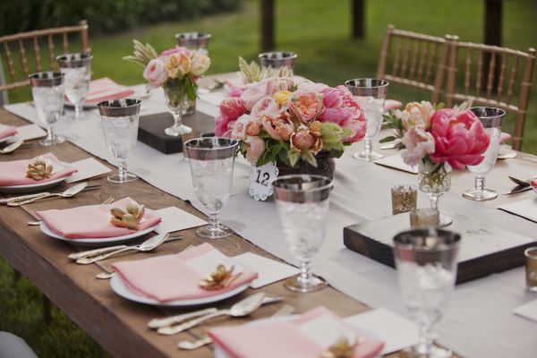 Vintage Peach Wedding table settings