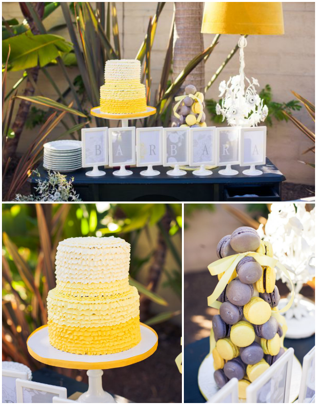 Vintage Grey and Yellow Wedding Shower cake table