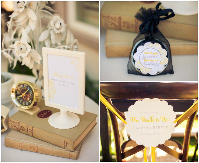 Vintage Grey and Yellow Wedding Shower stationery details