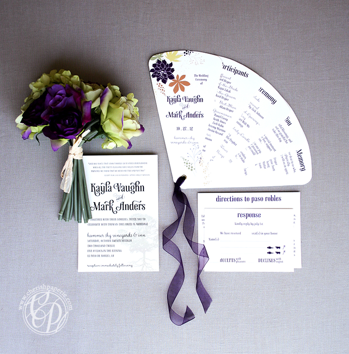 paso robles; destination wedding; vineyard wedding; paso robles weddings; central coast wedding; destination I do; purple and green wedding; autumn wedding; fan program; rustic wedding