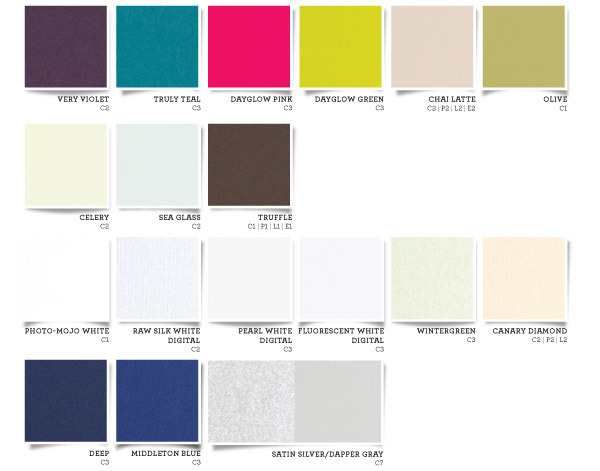 Envelopments 2014 Collection, paper swatches, paper colors, 